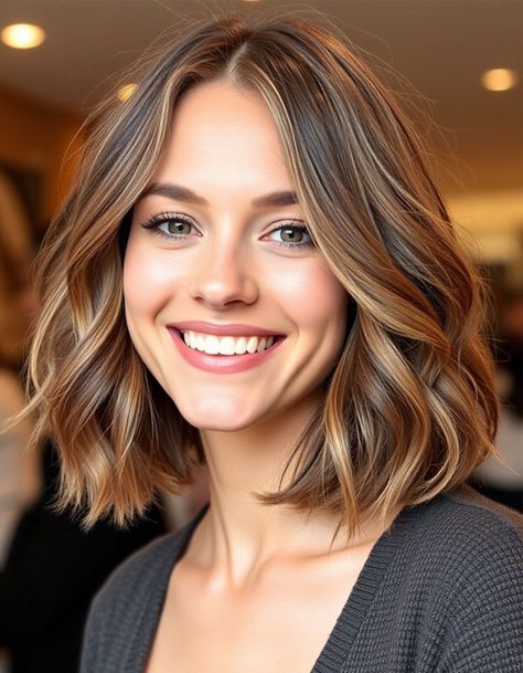 Classic Wavy Lob with Soft Highlights, Wavy Lob Haircut, Long Bob hairstyle All One Length Bob Medium, Lob With Waves, Natural Wavy Lob, Bob Haircut For Wavy Hair, Medium Wavy Bob Hairstyles, Textured Lob Haircut Mid Length, Lob Haircut Long, Cute Lob Haircut, Haircut Long Bob