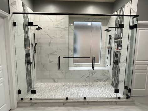 His And Hers Walk In Shower Ideas, Couples Bathroom Shower Design, Shower For 2 People, Couples Bathroom Shower Ideas, Master Double Shower Ideas, Westshore Home Showers, Large Double Shower Master Bath, Him And Hers Bathroom, Two Person Shower Ideas