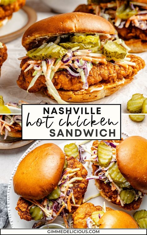 Chicken Fried Sandwich Recipes, Hit Chicken Sandwiches, Chicken Slaw Sandwich, Essen, Nashville Hot Chicken Sandwiches, Nashville Hot Sandwich, Best Spicy Chicken Sandwich, Juicy Chicken Sandwich, Grilled Chicken Recipes Sandwich