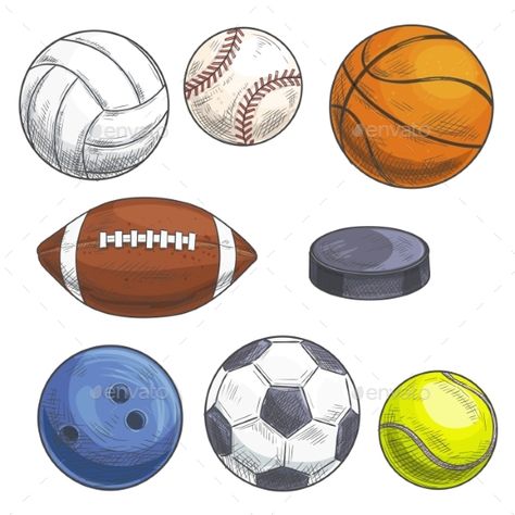 Sport Balls Set. Hand Drawn Color Pencil Sketch Pencil Drawing Ideas, Drawing Patterns, Sports Drawings, Color Pencil Sketch, Sketch Icon, Color Pencil Illustration, Sketching Tips, Ball Drawing, Pencil Drawing Tutorials