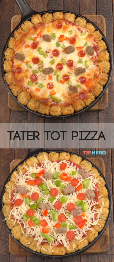 Casserole Tater Tots, Chirothin Diet, Tater Tot Pizza, Tator Tot Recipe, Pizza Sauces, Recipes Potatoes, Tater Tot Recipes, Awesome Appetizers, Best Breakfast Casserole