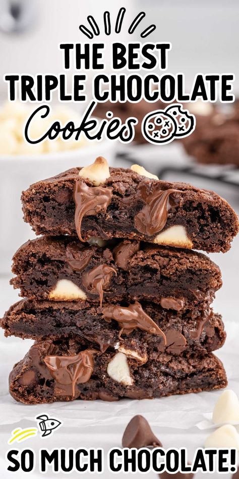 Triple Chocolate Chip Cookies, Triple Chocolate Cookies, Chewy Chocolate Cookies, Bite Size Cookies, Favorite Cookie Recipe, Lost 100 Pounds, Chocolate Cookie Recipes, Drop Cookies, Triple Chocolate