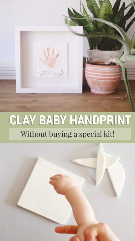 Diy Clay For Handprints, Clay Gifts For Grandparents, Mother’s Day Craft Newborn, Hand Print Father’s Day Gifts, Baby Craft Mothers Day, Handmade Gifts For Grandma From Baby, Clay Hand Impressions, Newborn Arts And Crafts Diy, Hand Print Keepsake