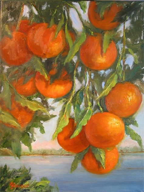 Fruit Paintings Aesthetic, Orange Branch Painting, Orange Trees Painting, Painting Of An Orange, Painting Oranges Fruit, Orange Painting Acrylic, Fruits Oil Painting, Orange Painting Aesthetic, Oil Pastel Orange