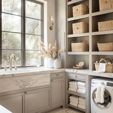 Efficient Laundry Room, Elegant Laundry Room, Laundry Room Designs, Laundry Room Design Ideas, Home Improvement Outdoor, Bathroom Ensuite, Modern Laundry Rooms, Laundry Essentials, Laundry Room Cabinets