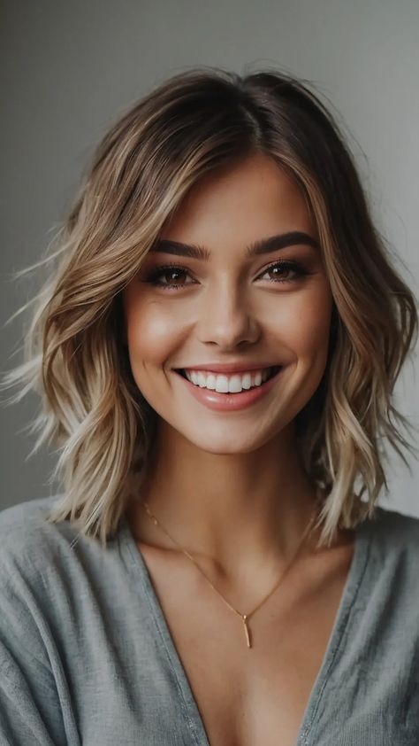 Thick Hair Styles Shoulder Length, Bob With Framing Layers, Just Above Shoulder Length Hair Haircuts, Fine Hair Mid Length Styles, Plus Size Shoulder Length Hair, 2024 Mid Length Hair, Curly Fine Hairstyles, Textured Bob Haircut Mid Length, Layered Thick Hair Medium