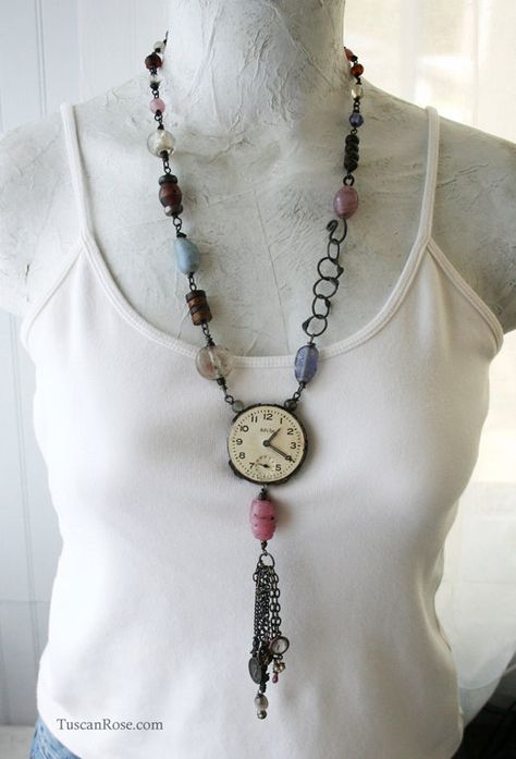 Eclectic Necklace, Nice Watch, Vintage Jewelry Ideas, Steampunk Industrial, Necklace Inspiration, Antique Watch, Steam Punk Jewelry, Junk Jewelry, Industrial Jewelry