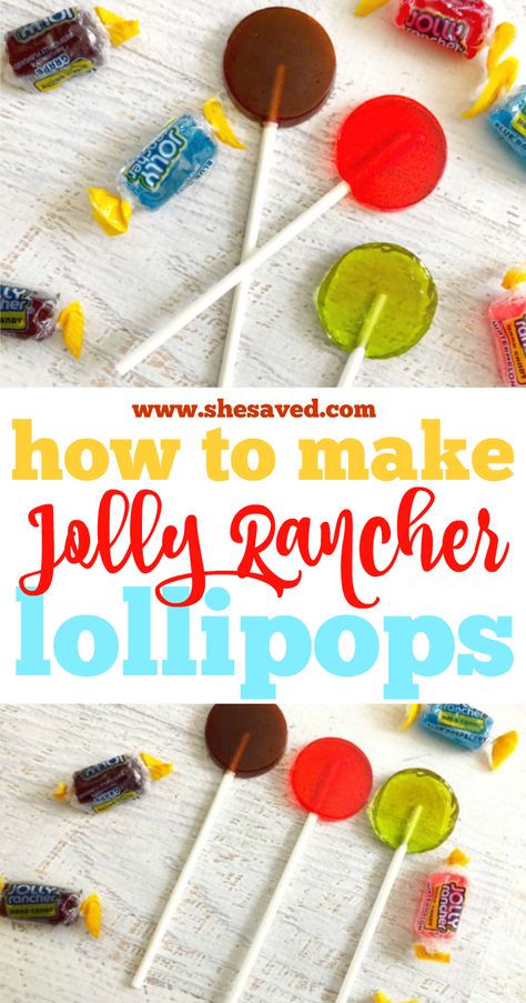 All you need is a bag of Jolly Rancher candy and a microwave and you can make these fun homemade suckers! Learn how to make Jolly Rancher lollipops quick and easy - a fun DIY candy recipe for tweens and teens - no baking involved except for the microwave. This homemade sucker recipe is perfect for birthday parties, bake sales and more! Infused Jolly Rancher, Jolly Rancher Suckers How To Make, How To Make Candy Kabobs Diy, Jolly Rancher Suckers Diy, How To Make Jolly Ranchers, How To Make Suckers Homemade Lollipops, How To Melt Jolly Ranchers, Homemade Suckers Recipes, Candy Selling Ideas