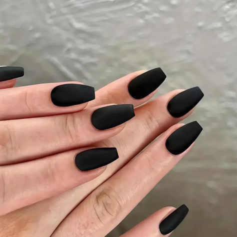 Fashionable Black Ballerina Coffin Nails - Matte Acrylic Press On Nails for Women and Girls , Halloween false Nails, affiliate Matte Black Nails Coffin Short, Off Black Nails, Nail Black Matte, Black Acrylics Square, Matte Black Acrylics, Matt Black Acrylic Nails, Dark Matte Nail Designs, Black Bridesmaids Nails, Short Matte Black Nails With Glossy Tips