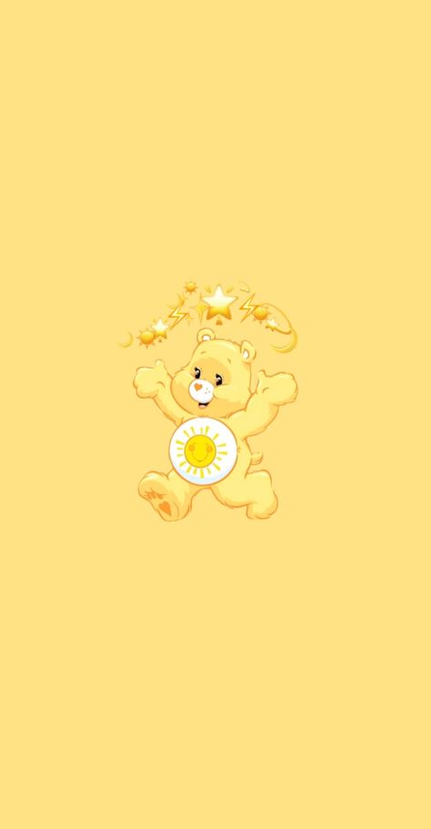 Yellow Care Bear Aesthetic, Carebear Wallpapers, Care Bears Aesthetic Wallpaper, Care Bears Wallpaper, Yellow Care Bear, Sunshine Bear, Care Bears Birthday Party, Winnie The Pooh Drawing, Cute Pastel Wallpaper