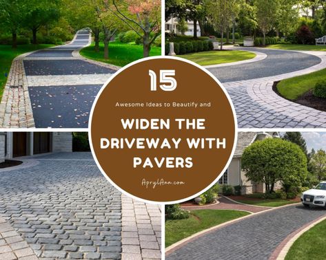 Pavers For Driveway Border, Pavers Beside Driveway, Paver Edged Driveway, Widen Driveway Ideas Pavers, Pavers On Driveway, Driveway Side Pavers, Pavers To Widen Driveway, Pavers Driveway Ideas Front Yards, Blacktop Driveway With Paver Border