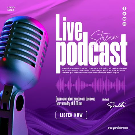 Podcast Creative Ads, Podcast Flyer Design, Podcast Banner, Podcast Graphics, Podcast Template, Elegant Flyer, Podcast Design, Web Design Creative, Digital Advertising Design