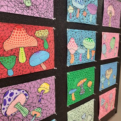 Mushroom Art Elementary, Fall Art Project Elementary, Yayoi Kusama Mushroom Art Lesson, Quick Art Activities, Yayoi Kusama Art Project, 4th Grade Fall Art Projects, Fall Art Lessons Elementary, Fall Elementary Art Projects, Grade 5 Art Projects