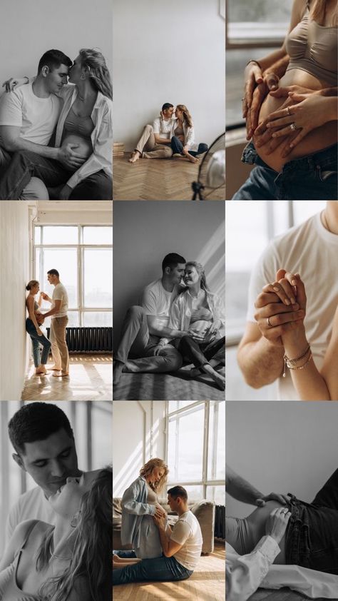 Pregnant Couples Photoshoot, Pictures To Take When Pregnant, Playful Maternity Shoot, Maternity Photo Shoot White Button Up, Maternity Photo Shoot Ideas Inside, Studio Maternity Shoot Plus Size, Maternity Casual Photoshoot, Cozy At Home Maternity Shoot, Industrial Maternity Photos