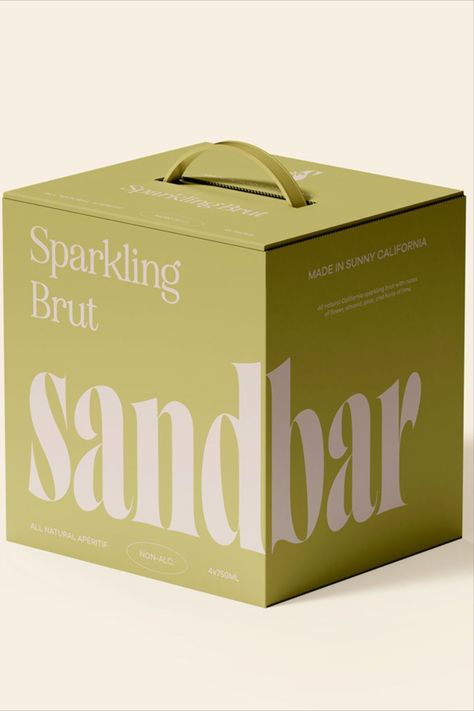 Sarah Gwan Design Studio knows the power of a pastel hue, and it's seen in the packaging design for Sandbar, a sparkling aperitif. Each of the three products in the range is labeled in a shade that represents the color of the liquid within, creating a stunning monotone packaging system that's anything but boring. The casual, laid-back approach to this aperitif adds an element of whimsy and approachability that's always valued. Monochromatic Packaging Design, Pastel Color Packaging, Sleek Packaging Design, Brand Package Design, Technology Packaging Design, Cute Package Design, Simple Package Design, Box Design Package, Clean Packaging Design