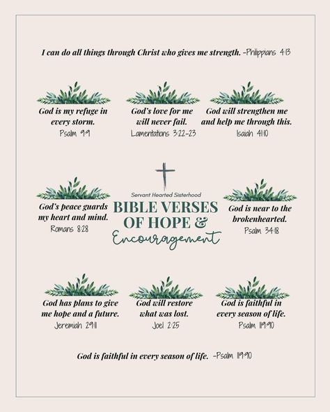 ✨ Bible Verses of Hope & Encouragement ✨ When life feels overwhelming, cling to the unshakable truths of God’s Word. These verses remind us of His faithful presence, His strength, and the hope we have in Him. 🌿 Whether you’re going through a tough season, been impacted by a storm, or just need a little encouragement, let these scriptures be a source of peace and comfort for your heart. 💛 Especially if you or a loved one has been impacted by any recent natural disaster’s or even feel anythin... Verses For Strength Encouragement, Nature Bible Verses, Verses Of Hope, Hope Verses, Verses About Strength, Hope Bible Verses, Psalm 9, Comforting Bible Verses, Bible Stuff