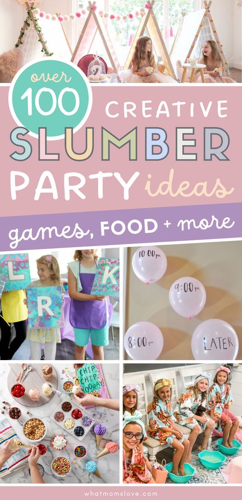 Slumber Party Ideas, Slumber Party Activities, Party Ideas Games, Girls Sleepover Party, Birthday Sleepover Ideas, Slumber Party Birthday, Girls Slumber Party, Glamping Party, Slumber Party Games