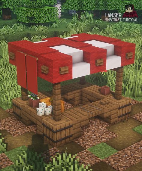 Minecraft Farm Storage Ideas, Minecraft Stands Ideas, Minecraft Cute Shop Ideas, Minecraft Storefront Ideas, Markets Minecraft, Minecraft Farmers Market Stand, Minecraft Farmer Market, Minecraft Building Village Ideas, Market Place Minecraft Ideas