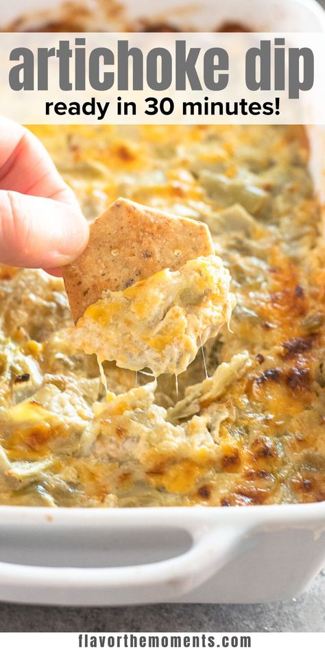 Canned Artichoke Heart Recipes Appetizers, Dip Recipes Thanksgiving, Easy Baked Dip Recipes, Easy Dips For Football Party, Artichoke Hot Dip, Artichoke Dip Without Spinach, Fresh Artichoke Dip, Pop Corners Artichoke Dip, Three Cheese Artichoke Dip