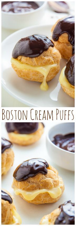 There are three parts to these Boston Cream Puffs: the luscious cream filling, the pastry shell (pâte à choux), and the chocolate ganache. Creme Puffs, Tasty Pastry, Profiterole, Cream Puff Recipe, Boston Cream Pie, Puff Recipe, Boston Cream, Homemade Pastries, Pastry Shells