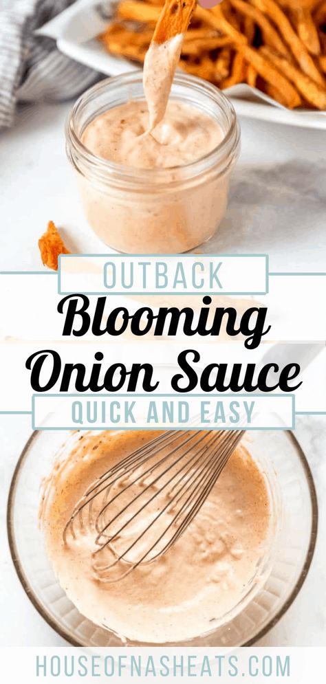 This copycat Outback Blooming Onion Sauce is creamy with a little kick, bringing you your favorite flavors from the classic steakhouse. Whip it up as an appetizer or delicious snack for dipping all the things or spreading on burgers or sandwiches! #bloominonion #sauce #outback #steakhouse #appetizer #dipping #best #copycat Sauce For Blooming Onion, Copycat Outback Blooming Onion Sauce, Blooming Onion Recipe Sauce, Texas Roadhouse Onion Blossom Sauce, Texas Roadhouse Blooming Onion Sauce, Onion Blossom Sauce, Blooming Onion Dipping Sauce Recipe, Blooming Onion Dip, Blooming Onion Dipping Sauce