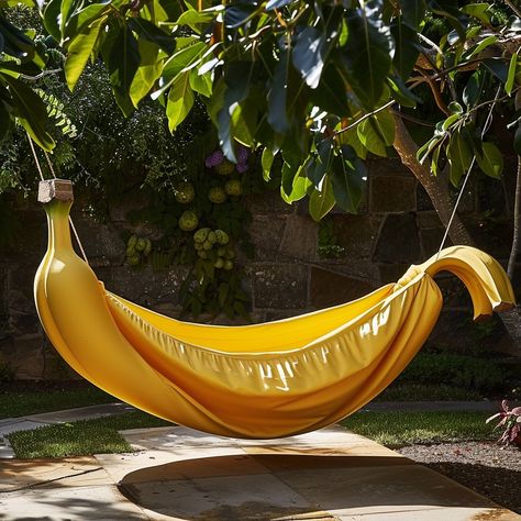 Introducing the “Banana Bliss Hammock” – a vibrant yellow haven for ultimate relaxation. Inspired by the curved shape of bananas, it cradles your body for unmatched comfort. Hang it up, and swing into tropical bliss! Conceptual AI Art Follow @ecosapiens for more! Unique Products Design, Outdoor Swing, Porch Swing, Outdoor Accessories, Bananas, Hammock, Outdoor Space, Relaxation, Perfect Gift