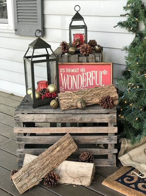 Christmas Front Porch Decor - The Smartest and Fastest Method to Get What You Need is From Here - Click to visit TODAY! Crate Decor, Front Porch Christmas Decor Ideas, Porch Christmas Decor Ideas, Porch Christmas Decor, Country Christmas Decorations, Front Porch Christmas, Christmas Decor Ideas Diy, Christmas Front Porch, Christmas Porch Decor