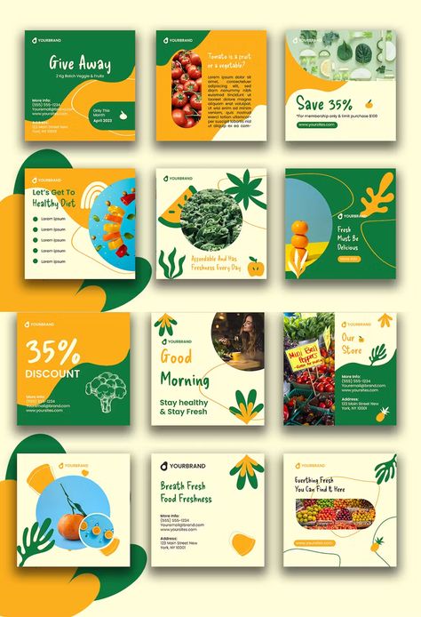 Fresh Food Instagram Post Template AI, EPS, PSD Salad Instagram Post, Plant Social Media Design, Diet Instagram Post, Healthy Food Social Media Design, Instagram Feeds Design, Create Canva Templates, Food Instagram Post, Healthy Food Instagram, Instagram Feed Theme Layout