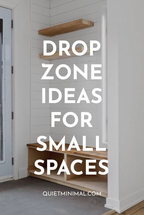 That way, you’ll get the storage Small Hall Storage, Small Laundry Room Drop Zone, Small Hallway Mudroom Ideas, Shallow Drop Zone, Small Space Drop Zone Ideas, Small Mud Room Drop Zone, Garage Entryway Ideas Hallways, Small Entry Organization Ideas, Drop Zone In Closet