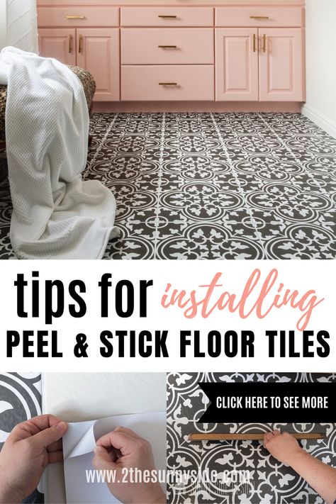 Covering Up Tile Floor, Flooring Over Tile Bathroom, How To Cover Bathroom Tile, Makeover Tile Floor, Tile Floor Upgrade Diy, Rental Bathroom Floor Makeover, Peel And Stick Floor Tile Over Linoleum, Peel And Stick Floor Tile Bathroom Over Ceramic Tile, Laying Tile Over Tile Flooring