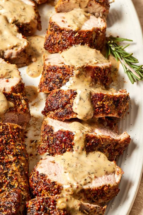 Best-Ever Pork Tenderloin with Dijon Cream Sauce Dijon Cream Sauce, Juicy Pork Tenderloin, Pork Loin Recipes, Pork Dinner, Tenderloin Recipes, Mustard Sauce, Pork Tenderloin Recipes, Poutine, Pork Dishes