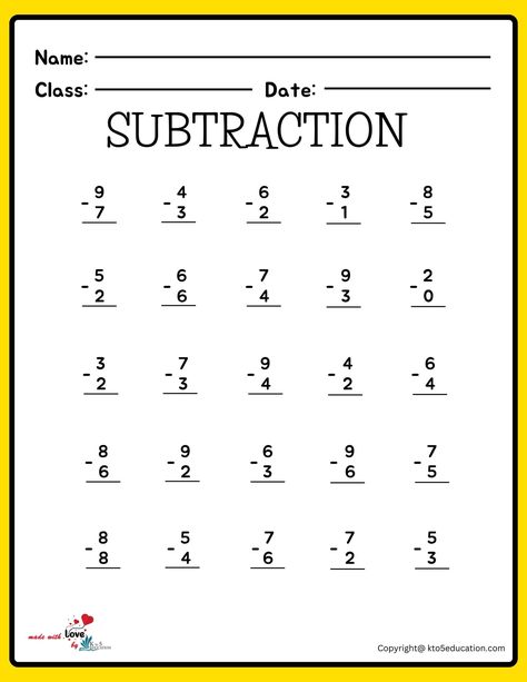 Subtraction Table and Chart Worksheets | FREE Download Check more at https://kto5education.com/subtraction-table-and-chart-worksheets/ Simple Subtraction Worksheets Free, 1st Grade Math Worksheets Free Addition And Subtraction, Subtraction Worksheets Grade 1, Subtraction Table, Subtraction Worksheets For Kindergarten, Math Subtraction Worksheets, Math Addition Worksheets, Guided Reading Kindergarten, Kindergarten Phonics Worksheets