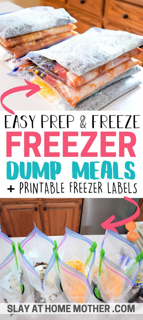 These easy crockpot freezer meals are a breeze to prep, and are the perfect dinner option for busy weeknights! #crockpotrecipes #freezermeals #dumpmeals #mealprep #mealprepping #slayathomemother #crockpot #printablelabels Easy Inexpensive Freezer Meals, Freezing Crockpot Meals, Premade Frozen Crockpot Meals, Freezer Meal Dump Recipes, Crockpot Prep Meals Crock Pot Freezer Dump Dinners, Dump Crockpot Recipes Freezer Meals, 31 Crockpot Freezer Meals, Crockpot Ready Freezer Meals, Non Chicken Freezer Meals