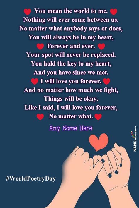 Romantic Love Poetry, Romantic Poetry For Husband, Poetry For Lovers, Happy Birthday Husband Quotes, Anjing Pug, Boyfriend Birthday Quotes, World Poetry Day, Name Edit, Poetry Day