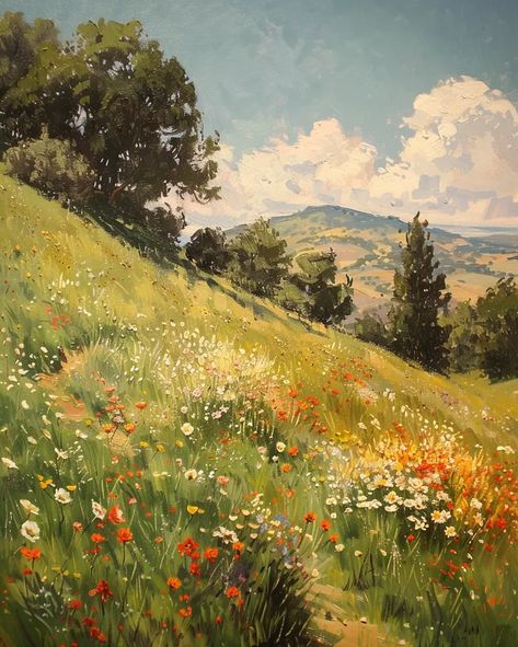 ->> more details in ai-img-gen.com Scenery Painting Reference, Oil Painting Grass Field, Oil Pastel Landscape Beautiful, Landscape Pastel Paintings, Painting Of A Field, Beautiful Scenes Nature, Red Illustration Aesthetic, Aesthetic Painting Landscape, Oil Painting Landscape Beginners