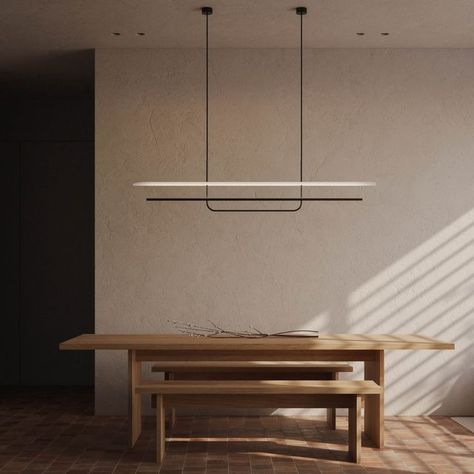 B-TD on Instagram: "Our fourth interior vignette⁠ Featuring:⁠ Reflector Linear Pendant (B-TD)⁠ Render by @chrislangleydesign" Scandinavian Eclectic, Interior Vignette, Track Lighting Kits, Bracket Lights, Linear Pendant Light, Chevron Wall, Contemporary Coastal, Matte Powder, Large Dining Table