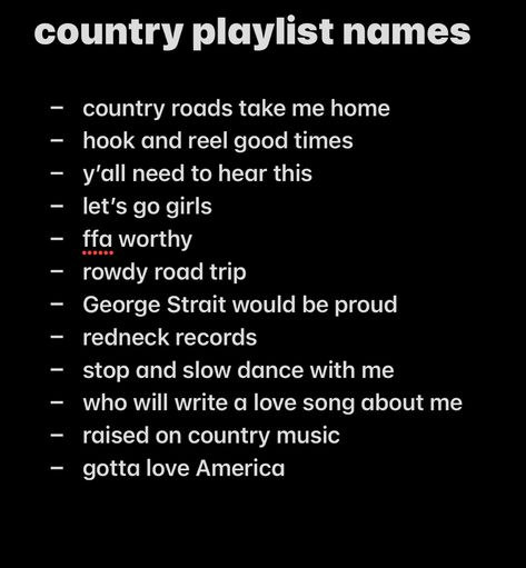 Western Playlist Names, Slow Dance Country Songs, Names For Country Playlist, Country Spotify Playlist Names, Country Playlist Names Ideas, Country Music Playlist Names, Country Album Covers Aesthetic, Country Playlist Names, Country Playlist Cover Photo