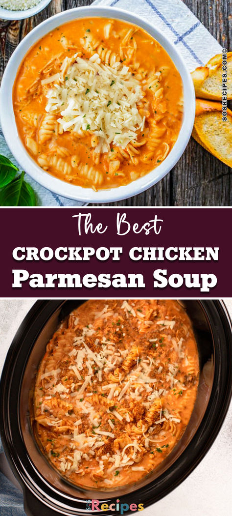 This Crockpot Chicken Parmesan Soup is everything you love and that is good about chicken. Not only is it made in a crock pot which makes it very simple but it’s also full of tasty goodness. Crock Pot Dinner Recipe, Best Crock Pot Soup, Crockpot Only Recipes, Soup Recipes In Crockpot, Fall Meals Dinners Crockpot, Best Crock Pot Chicken, Crock Pot Chicken Soup Slow Cooker, Crockpot Creamy Soup Recipes, Most Popular Crockpot Recipes