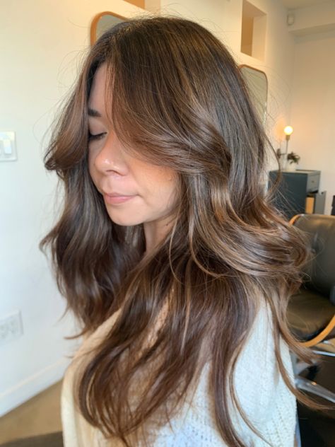 Carmel Latte Brunette, Candle Lit Brunette Hair, Latte Brown Balayage, Tonal Brunette Hair, Latte Brunnet Hair, Latte Brunette Highlights, Latte Burnett Hair, Latte Brunette Balayage, Macchiato Hair Color