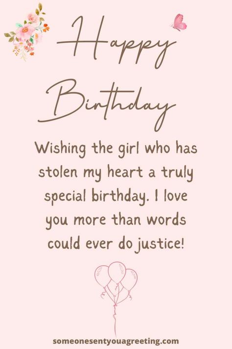 A selection of birthday wishes for your girlfriend if you're not sure what to say. Sweet, romantic and funny messages for your special girl Wish For Girlfriend Birthday, Happy Birthday Gf, Birthday For Girlfriend, Gf Birthday, Short Birthday Message For Girlfriend, Happy Birthday For Girlfriend, Happy Birthday Wishes Girlfriend, Gf Birthday Wishes, Birthday Wishes For My Girlfriend