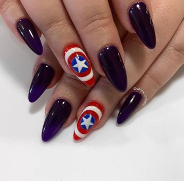 Captain America Nails, Superhero Nails, Avengers Nails, Marvel Nails, The New Avengers, Avengers End Game, America Nails, End Game, New Avengers