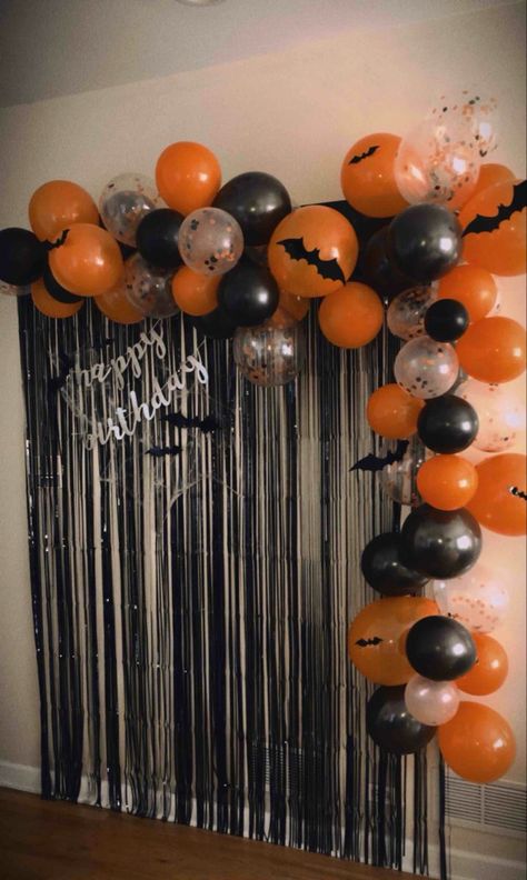 Halloween Party Decor Birthday, Halloween Theme Birthday Party Ideas, Halloween Bday Party Ideas For Adults, Cute Halloween Backdrop, Halloween Decorations Photo Booth, Photo Booth Backdrop Halloween, Halloween Party Ideas Decorations Table, Halloween Back Drops Photo Backdrops, Spooky 21st Birthday