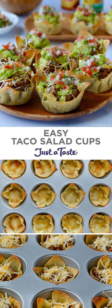 Taco Salad Cups, Salad Cups, Taco Fillings, Best Appetizer Recipes, Easy Taco, Taco Salad, Finger Food Appetizers, Snacks Für Party, Muffin Tins