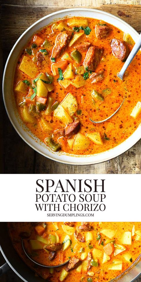 Spicy Chorizo Soup, Spanish Chorizo And Potato Soup, Spanish Chorizo Soup, Chorizo And Potato Soup, Spanish Potato Soup With Chorizo, Chorizo Kale Soup, Chorizo Soup Slow Cooker, Potato Chorizo Soup, Chorizo Sausage Soup