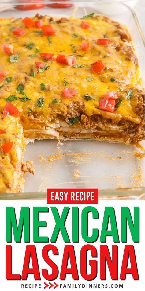 Easy Ground Beef Taco Casserole (Mexican Lasagna Recipe) Mexican Lasagna Casserole, Ground Beef Taco Casserole, Easy Mexican Lasagna, Mexican Taco Casserole, Mexican Beef Casserole, Mexican Lasagna Recipe, Casserole Mexican, Beef Taco Casserole, Mexican Lasagna Recipes