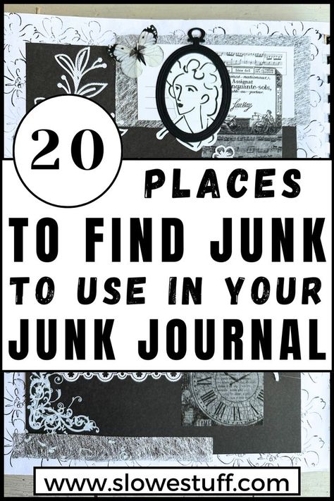 Image of junk journal pages and scrapbook pages with the title scrapbook journal vs junk journal are they the same thing with website www.slowestuff.com listed Junk Journal Themes Ideas, Junk Journal Ideas, Journal Printables Free, Homemade Journal, Handmade Journals Diy, Altered Book Journal, Types Of Journals, Diy Journal Books, Wreck This Journal