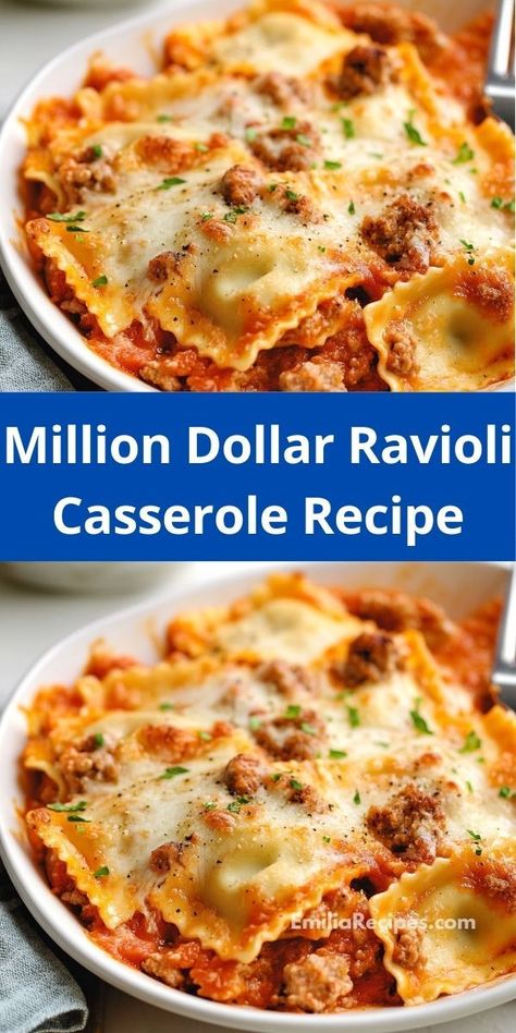 Craving a comforting dish that satisfies everyone? This Million Dollar Ravioli Casserole Recipe offers a perfect blend of cheese and savory beef, making it an ideal choice for quick beef dinners that please even picky eaters. Beef Ravioli Recipe, Ravioli Dinner Ideas, Million Dollar Ravioli, Cheese Ravioli Recipe, Cheesy Ravioli, Ravioli Casserole, Beef Dinners, Ravioli Recipe, Main Course Recipes