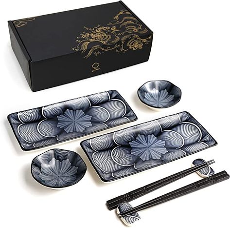 Amazon.com | 8 Piece Japanese Style Ceramic Sushi Plate Set 10-inch rectangle sushi dishes- 2 Sushi Plates, 2 Sauce Dishes, 2 Pairs of Chopsticks, 2 Chopsticks Holders: Sushi Plates Sushi Plate Set, Sushi Plates, Sushi Dishes, Chip Bowl, Sushi Set, Clean Microwave, Sushi Plate, Chopstick Holder, Japanese Sushi