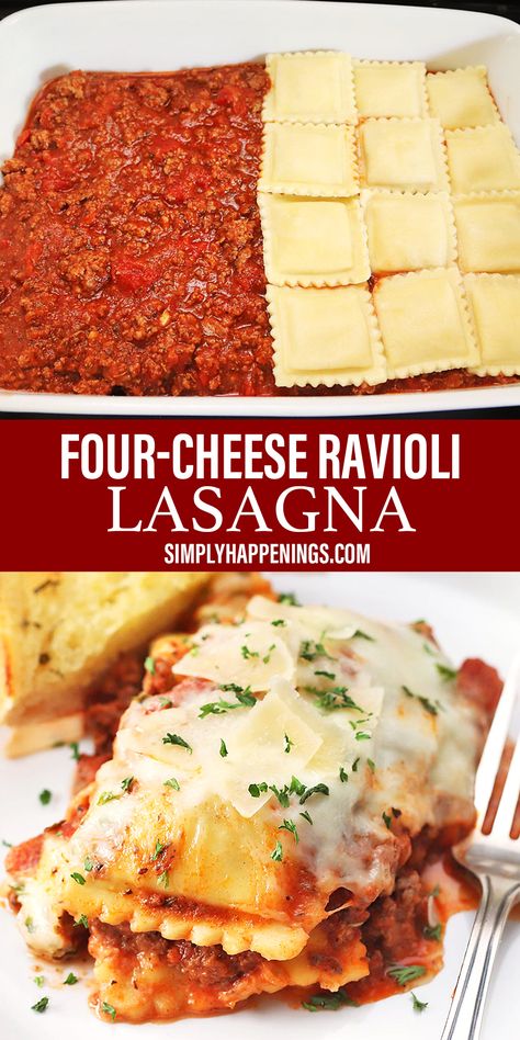 Cheese Ravioli Lasagna, Four Cheese Ravioli, Ravioli Pasta, Ravioli Lasagna, Easy Lasagna Recipe, Ravioli Recipe, Cheese Ravioli, Dinner Recipes For Family, Pasta Dinners