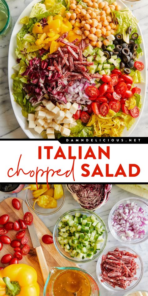 Looking for springtime dinner ideas? This chopped salad recipe is an easy spring meal! Not only is chopped Italian salad colorful and vibrant, but it also tastes so good from a red wine dressing! Chopped Salad Recipe, Vinegar Salad, Chopped Salad Recipes, Italian Chopped Salad, Red Wine Vinaigrette, Fresh Salad Recipes, Salad Pasta, Italian Salad, Wine Vinegar